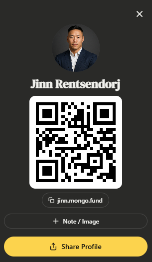 Share card preview showing QR code and profile link